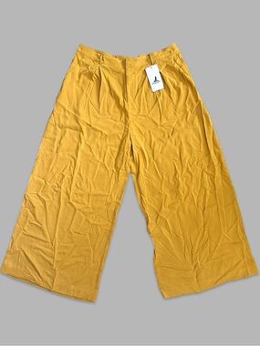 Women’s Retro Pleated Wide Leg Palazzo Pants Mustard Yellow XXL New